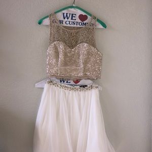 White and gold two-piece formal dress